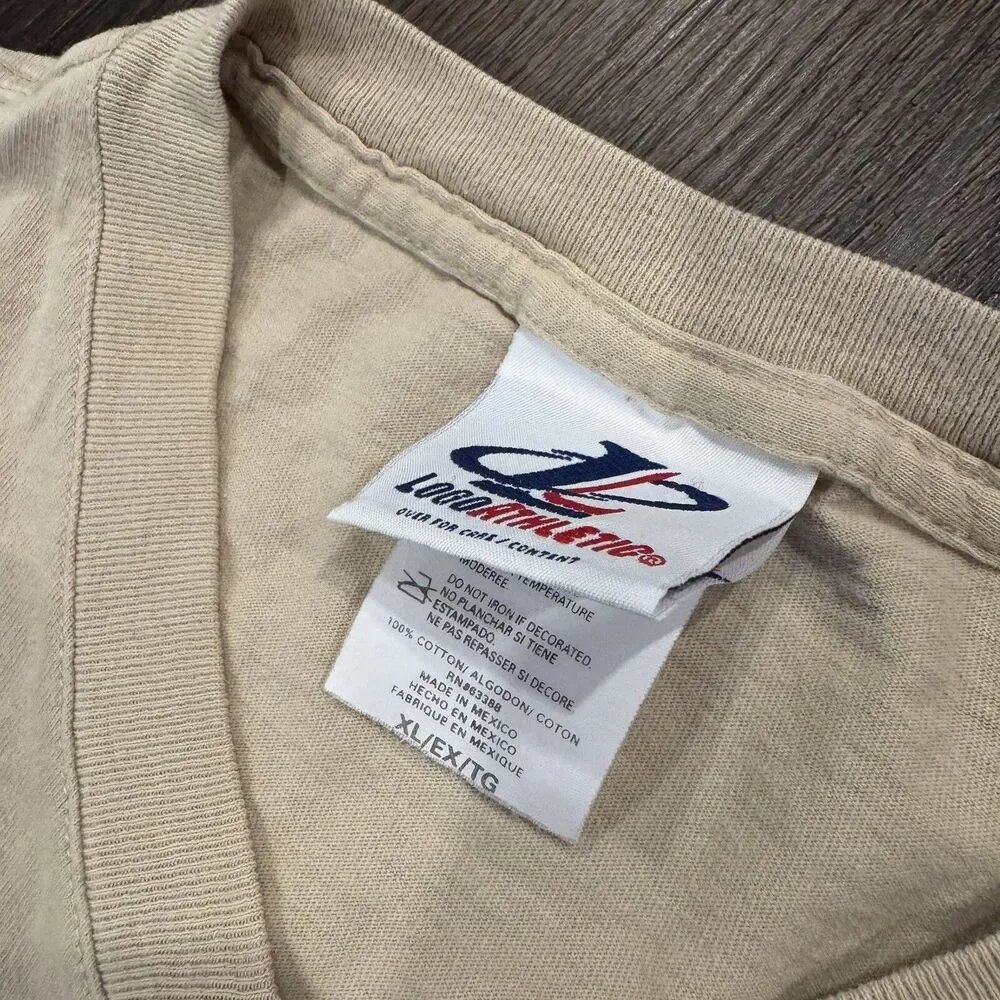 Vintage Logo Athletic Beige V Neck Embroidered Cleveland Browns T-Shirt; Mens XL